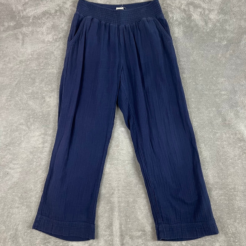 Pact Coastal Pants Womens M Navy Blue Organic Cotton Lightweight Gauzy Beachy